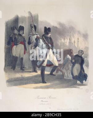 Sechs Szenen aus dem Leben von Napoleon Octave Tassaert (1800-1874). 'Six scènes de la vie de Napoléon: Premiers revers, Moscou (18 Oktobre von 1812)'. Tiefdruck. Paris, musée Carnavalet. Stockfoto