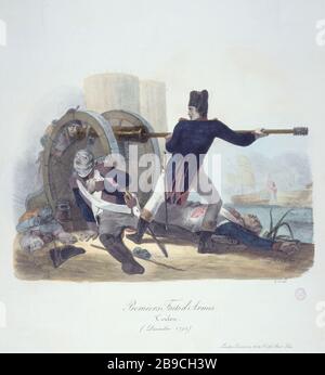 Sechs Szenen aus dem Leben von Napoleon Octave Tassaert (1800-1874). 'Six scènes de la vie de Napoléon : Premiers faits d'armes, Toulon (décembre 1710)'. Tiefdruck. Paris, musée Carnavalet. Stockfoto