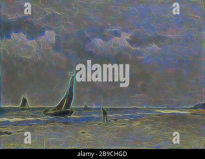 Strandszene, Strandblick mit einigen kleinen Fischerbooten auf dem Wasser, ein Fischer spaziert am Strand, Strand, Segelschiff, Segelboot, Meer- und Küstenfischerei, Johan Hendrik Weissenbruch, Niederlande, c 1870 - ca. 1903, Platte, Ölfarbe (Farbe), h 17,9 cm × w 24,8 cm × t 1,4 cm d 4,1 cm, von Gibon neu vorgestellt, Design von warmem, fröhlichem Leuchten von Helligkeit und Lichtstrahlen. Klassische Kunst mit moderner Note neu erfunden. Fotografie, inspiriert vom Futurismus, die dynamische Energie moderner Technologie, Bewegung, Geschwindigkeit und Kultur revolutionieren. Stockfoto