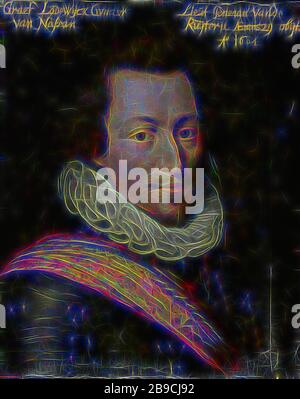 Porträt von Graf Louis-Gunther von Nassau, Porträt von Lodewijk Günther (1575-1604), Graf von Nassau. Büste nach rechts, in Rüstung. Teil der Porträts aus dem Stadhouderlijk Hof in Leeuwarden., Jan Antonisz van Ravesteyn (Werkstatt von), c 1609 - c 1633, Platte, Ölfarbe (Farbe), Halterung: h 29,7 cm × w 24,1 cm t 1,2 cm d 3,4 cm, von Gibon neu vorgestellt, Design von warmem, fröhlichem Leuchten von Helligkeit und Lichtstrahlen. Klassische Kunst mit moderner Note neu erfunden. Fotografie, inspiriert von Futurismus, die dynamische Energie moderner Technologie, Bewegung, Geschwindigkeit und Revolution des Kultu umfasst Stockfoto