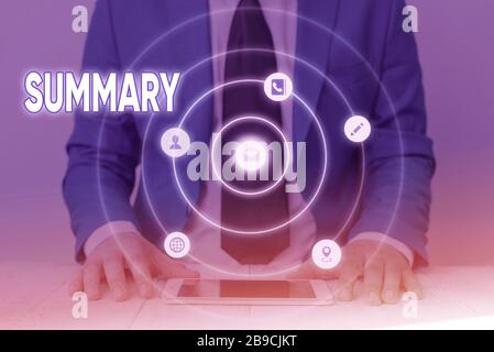 Handschrift Text schreiben Zusammenfassung. Konzeptionelle Foto kurze Erklärung oder Konto der wichtigsten Punkte von etwas abhängig Stockfoto