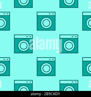 Wäschereiraum mit nahtlosem Muster. Waschmaschine - Linien-Symbol in blau. Gut für den Druck Stock Vektor