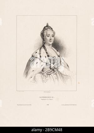 Porträt von Katharina II. Von Russland (1729-1796) Achille Devéria (1800-1857), Rose Joseph Lemercier (1803-1887). Portrait de Catherine II. De Russie (1729-1796). Lithographie sur Papier. Paris, musée Carnavalet. Stockfoto