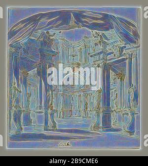 Der Innenhof eines Palastes: Projekt für eine Bühne, Filippo Juvarra (italienisch, 1678 - 1736), 1713, Stift und braune Tinte, grau und braun, über schwarze Kreide, 20,3 x 19,1 cm (8 x 7 1,2 Zoll, von Gibon neu erdacht, Design von warmem, fröhlichem Glanz von Helligkeit und Lichtstrahlen. Klassische Kunst mit moderner Note neu erfunden. Fotografie, inspiriert vom Futurismus, die dynamische Energie moderner Technologie, Bewegung, Geschwindigkeit und Kultur revolutionieren. Stockfoto