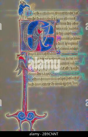 Initial E: David, der die Harfe und einen Mann spielt, der einen Felsen, Bute Master (französisch-flämisch, aktiv ca. 1260 - 1290), Nordosten (beleuchtet), Frankreich, Beleuchtung ca. 1270 - 1280, ca. 135 - 1375, Temperafarben, Gold und Eisengallfarbe auf Pergament, Blatt: 17 x 11,9 cm (6 11,16 x 4 11,16 Zoll, von Gibon neu vorgestellt, Design von warmem, fröhlichem Leuchten von Helligkeit und Lichtstrahlen. Klassische Kunst mit moderner Note neu erfunden. Fotografie, inspiriert vom Futurismus, die dynamische Energie moderner Technologie, Bewegung, Geschwindigkeit und Kultur revolutionieren. Stockfoto