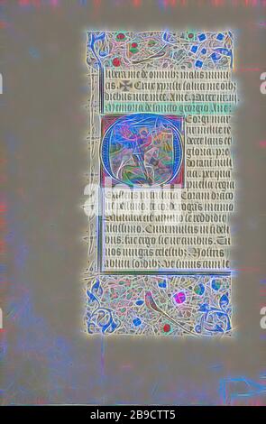 Initial G: Saint George and the Dragon, Master of the Llangattock Hours (Flämisch, aktiv ca. 1450 - 1460), Gent (Bound), Belgien, 1450er Jahre, Temperafarben, Blattgold, Goldfarbe und Tinte auf Pergament, Blatt: 26,4 x 18,4 cm (10 3,8 x 7 1,4 Zoll, neu von Gibon, Design von warmem, fröhlichem Leuchten von Helligkeit und Lichtstrahlen. Klassische Kunst mit moderner Note neu erfunden. Fotografie, inspiriert vom Futurismus, die dynamische Energie moderner Technologie, Bewegung, Geschwindigkeit und Kultur revolutionieren. Stockfoto