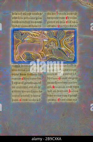 Ein Stag vor einer Drachenartigen Schlange, Thérouanne ?, Frankreich (früher Flanderns), viertes Viertel des 13. Jahrhunderts (nach 1277), Temperafarben, Stift und Tinte, Blattgold und Goldfarbe auf Pergament, Blatt: 23,3 x 16,4 cm (9 3,16 x 6 7,16 Zoll, von Gibon neu vorgestellt, Design von warmfröhlichem Leuchten von Helligkeit und Lichtstrahlen. Klassische Kunst mit moderner Note neu erfunden. Fotografie, inspiriert vom Futurismus, die dynamische Energie moderner Technologie, Bewegung, Geschwindigkeit und Kultur revolutionieren. Stockfoto