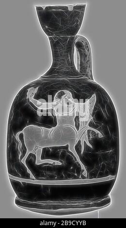 Dachgeschoss Rotfigurenschnur Lekythos, vielleicht von einem Anhänger Polygnotos (Griechisch (Attisch), aktiv 450 - 430 v. Chr.), Athen, Griechenland, Ende 5. Jahrhundert B.C, Terrakotta, 14,6 × 3,8 cm (5 3,4 × 1 1,2 Zoll, von Gibon neu erdacht, Design von warmem, fröhlichem Leuchten von Helligkeit und Lichtstrahlen. Klassische Kunst mit moderner Note neu erfunden. Fotografie, inspiriert vom Futurismus, die dynamische Energie moderner Technologie, Bewegung, Geschwindigkeit und Kultur revolutionieren. Stockfoto