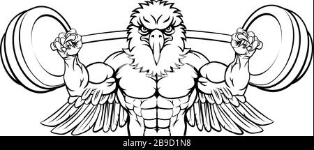 Eagle Mascot Gewichtheben Hantel Body Builder Stock Vektor