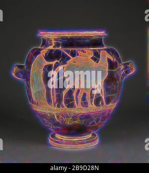 Dachboden in roter Figur Stamnos, Harrow Painter, Athens, Griechenland, 470 - 460 B.C, Terrakotta, 33,2 × 29 cm (13 1,16 × 11 7,16 Zoll, von Gibon neu vorgestellt, Design von warmem, fröhlichem Leuchten von Helligkeit und Lichtstrahlen. Klassische Kunst mit moderner Note neu erfunden. Fotografie, inspiriert vom Futurismus, die dynamische Energie moderner Technologie, Bewegung, Geschwindigkeit und Kultur revolutionieren. Stockfoto