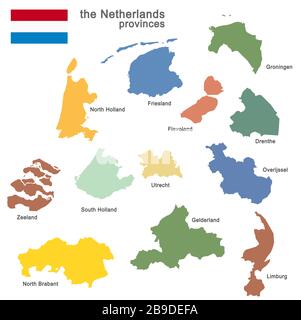 Farbige Silhouetten der niederlande und der Regionen Stock Vektor