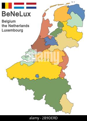 Farbige Silhouetten der niederlande, Luxemburgs und Belgiens Stock Vektor