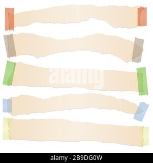 Sammlung von fünf braun gefärbten Papieren mit Klebestreifen Stock Vektor