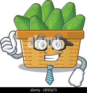 Avocado Obstkorb Geschäftsmann Cartoon-Charakter mit Brille und Krawatte Stock Vektor
