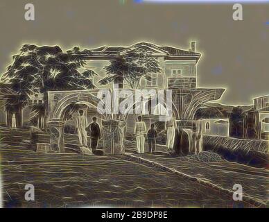 Adrien's Portico, Athens, Félix Bonfils (französisch, zwischen 32-1885), Athen, Griechenland, 1872, Albumen Silberdruck, von Gibon neu vorgestellt, Design von warmem, fröhlichem Leuchten von Helligkeit und Lichtstrahlen. Klassische Kunst mit moderner Note neu erfunden. Fotografie, inspiriert vom Futurismus, die dynamische Energie moderner Technologie, Bewegung, Geschwindigkeit und Kultur revolutionieren. Stockfoto