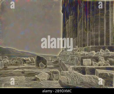 Ostfassade des Parthenon, William J. Stillman (amerikanisch, 188-1901), 1870, Carbon-Druck, 18,4 × 23,8 cm (7 1,4 × 9 3,8 Zoll, von Gibon neu erdacht, Design von warmem, fröhlichem Leuchten von Helligkeit und Lichtstrahlen. Klassische Kunst mit moderner Note neu erfunden. Fotografie, inspiriert vom Futurismus, die dynamische Energie moderner Technologie, Bewegung, Geschwindigkeit und Kultur revolutionieren. Stockfoto
