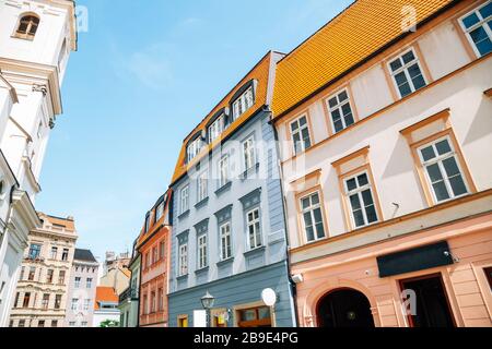 Altstadt bunte Häuser in Brünn, Tschechien Stockfoto