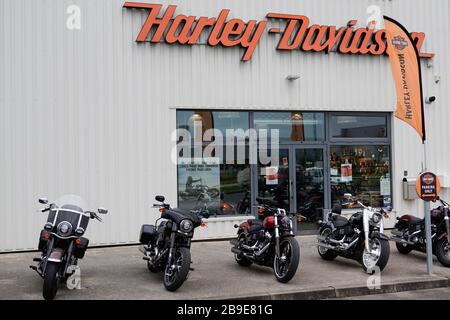 Bordeaux, Aquitanien/Frankreich - 01 20 2020: Shop Harley Davidson Logo Schild Shop Händler Fassade Motorrad Stockfoto