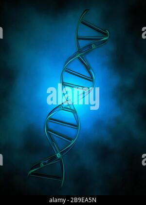 DNA-Kette in blauem Licht. Stockfoto