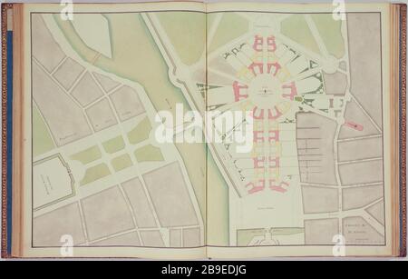 Berichte Marigny; Mr. Godot Project: Projektplan für den Standort und das Reiterstandbild von Louis XV), 1753 Jacques-François Blondel (1705-174). Recueil Marigny; Projet de M. Godot: Plan du projet pour la Place et la Statue équestre de Louis XV), 1753. Paris, musée Carnavalet. Stockfoto