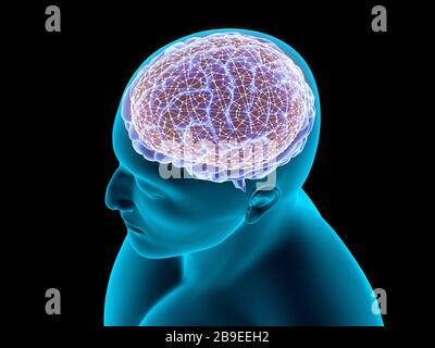 Konzeptionelles Bild eines neuronalen Netzes im menschlichen Gehirn. Stockfoto