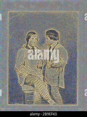 Mann und Junge, Armand-Hippolyte-Louis Fizeau (Französisch, 187 - 1896), Nöel-Marie-Paymal Lerebours (Französisch, 1100-3), Frankreich, ca. 1.504, Direct Etch, 9 x 6.6 cm (3 9.16 x 2.8 Zoll, von Gibon neu erdacht, Design von warmem, fröhlichem Leuchten von Helligkeit und Lichtstrahlen. Klassische Kunst mit moderner Note neu erfunden. Fotografie, inspiriert vom Futurismus, die dynamische Energie moderner Technologie, Bewegung, Geschwindigkeit und Kultur revolutionieren. Stockfoto