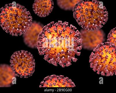 Mikroskopische Ansicht des COVID-19-Coronavirus. Stockfoto