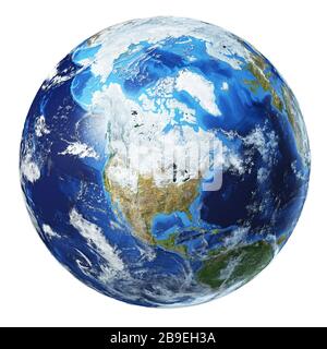 3D-Darstellung des Planeten Erde, zentriert auf Nordamerika. Stockfoto