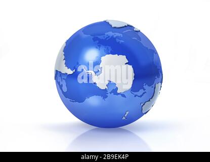 Stilisierter Erdball, Südpolansicht mit grauen Kontinenten. Stockfoto