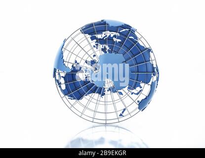 3D stilisierter Erdball mit Metallgitter, Südpolansicht. Stockfoto