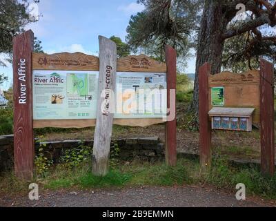 Beachten Sie, dass Sie am River Affric Car Park einsteigen. Spazieren Sie in Glen Affric, dem Caledonian Forest Reserve. Uralter kaledonischer Kiefernwald Stockfoto