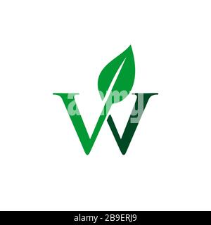 W Letter Green Leaf Logo Template Illustration Design. Vektor EPS 10. Stockfoto
