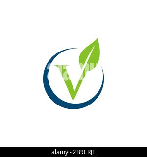 V Letter Green Leaf Logo Template Illustration Design. Vektor EPS 10. Stockfoto