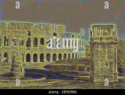 Kolosseum, Meter Sudans & Arch of Constantine, Rome, Mrs. Jane St. John (Britisch, 160-1882), Rome, Italy, 1856 - 1859, Albumen Silberdruck von einem Papier negativ, 17,7 x 24,9 cm (6 15,16 x 9 13,16 Zoll, von Gibon neu vorgestellt, Design mit warmem, fröhlichem Glanz von Helligkeit und Lichtstrahlen. Klassische Kunst mit moderner Note neu erfunden. Fotografie, inspiriert vom Futurismus, die dynamische Energie moderner Technologie, Bewegung, Geschwindigkeit und Kultur revolutionieren. Stockfoto