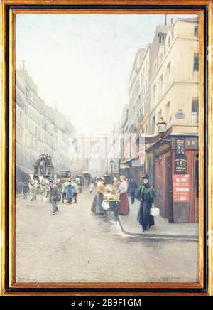 RUE DU FAUBOURG SAINT-DENIS; DER GEBURTSORT VON FELIX FAURE EMILE CAMBIAGGIO (1857-1930). "La rue du faubourg Saint-Denis; la maison natale de Félix Faure". Huile sur toile. Paris, musée Carnavalet. Stockfoto