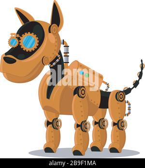 Hundesteampunk-Roboter. Ungewöhnliche Vektorgrafiken des Tiermustermechanismus. Stock Vektor