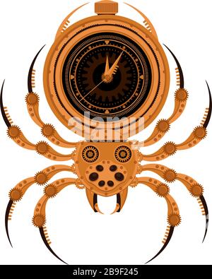 Vektor-Steampunkspinne. Mechanisches Insekt auf einem weiß isolierten Hintergrund. Stock Vektor
