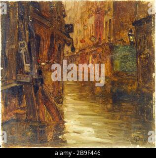 Straße Bièvre (Hochwasser von 1910) Germain Bonneton (1874-1914). "La rue de Bièvre (Inondation de 1910)". Huile sur toile marouflée sur carton. Paris, musée Carnavalet. Stockfoto