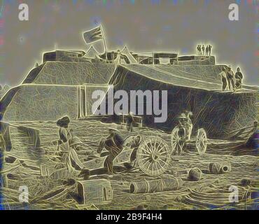 Hauptsitz des Personals, Pehtung Fort, Felice Beato (Englisch, geboren Italien, 1830-21), Henry Hering (Britisch, 18-1893), Pehtang, China, negativ 1. August 1860, Druck von 1860, silberner Album-Druck, von Gibon neu erdacht, Design von warmem, fröhlichem Leuchten von Helligkeit und Lichtstrahlen. Klassische Kunst mit moderner Note neu erfunden. Fotografie, inspiriert vom Futurismus, die dynamische Energie moderner Technologie, Bewegung, Geschwindigkeit und Kultur revolutionieren. Stockfoto