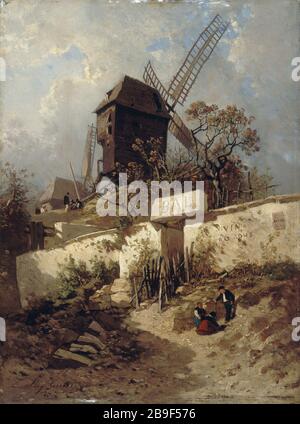 Das Moulin de la Galette im Montmartre Eugène Cicéri (1813-1890). "Le moulin de la Galette à Montmartre". Huile sur toile, 1856. Paris, Musée Carnavalet. Stockfoto