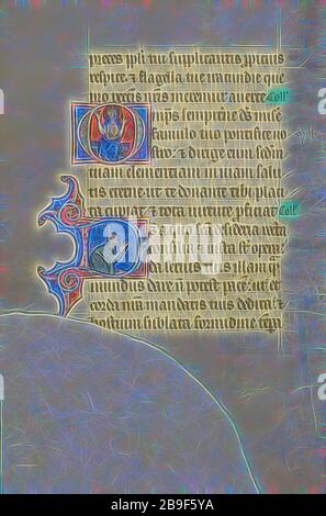 Initial O: Christus thront mit erhobenen Händen, Initial D: Ein Mann der Semi-Prostrate im Gebet, Meister der Bute (französisch-flämisch, aktiv ca. 1260 - 1290), Paris (geschrieben), Frankreich, Beleuchtung ca. 1270 - 1280, ca. 135 - 1375, Temperafarben, Gold und Eisengallfarbe auf Pergament, Blatt: 17 x 11,9 cm (6 11,16 x 4 11,16 Zoll, von Gibon neu vorgestellt, Design von warmem, fröhlichem Leuchten von Helligkeit und Lichtstrahlen. Klassische Kunst mit moderner Note neu erfunden. Fotografie, inspiriert vom Futurismus, die dynamische Energie moderner Technologie, Bewegung, Geschwindigkeit und Kultur revolutionieren. Stockfoto