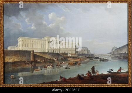 Mint und seine von der Spitze der Ile de la Cité Pierre-Antoine Demachy (1723-1807) aus gesehen. "L'Hôtel de la Monnaie et la seine vus de la pointe de l'île de la Cité", 1777. Paris, musée Carnavalet. Stockfoto