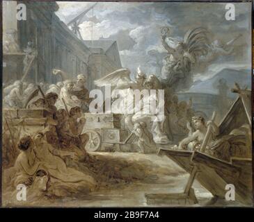 ALLEGORIE DER STADT PARIS ANLÄSSLICH DES JUBILÄUMS DER HERRSCHAFT VON LOUIS XV. ATTRIBUÉ À GABRIEL-FRANÇOIS DOYEN (1726-1806). "Allégorie de la Ville de Paris, à l'anque du jubilé du règne de Louis XV". Huile sur toile. Paris, musée Carnavalet. Stockfoto