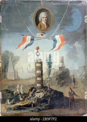 Der Allegory-Revolutionär Jean-Jacques Rousseau Nicolas Henri Jeaurat de Bertry (1728- après 1796). "Allégorie Révolutionnaire: Jean-Jacques Rousseau". Huile sur Carton, 1794. Paris, musée Carnavalet. Stockfoto