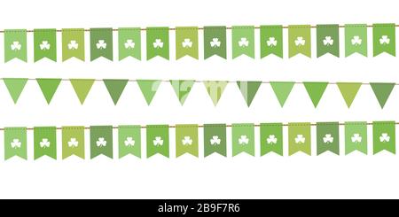Grün gemusterten Partei flags mit Klee Blätter auf weißem Hintergrund Vektor-illustration EPS 10 isoliert Stock Vektor