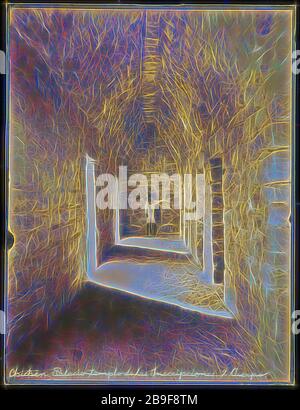 Chichén: Palacio-templo de las Inscripciones, 2. Cuerpo, Ansichten der Ruinen Aztec, Maya und Zapotec in Mexiko, Maler, Teobert, 1842-1914, Gelatine, die Papier entwickelt (d.o.p.), 1891 oder 1892, Titel aus Bildunterschrift in negativ. Innenkorridor im Tempel der Inschriftentafeln, Chichén Itzá. Cultura Maya. Templo de las Inscripciones. Arco Maya. Chichen. Palacio del Gobernador. Mahler 41--geschrieben auf Verso, von Gibon neu vorgestellt, Design von warmem, fröhlichem Leuchten von Helligkeit und Lichtstrahlen. Klassische Kunst mit moderner Note neu erfunden. Fotografie, inspiriert vom Futurismus, mit dynamischer Energie von Stockfoto