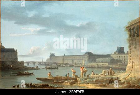 KÖNIGSBRÜCKE UND DER LOUVRE Alexandre-Jean Noël (1752-1834). "Le Pont Royal et le Louvre vus du terre-plein du Pont-Neuf". Huile sur toile. Paris, musée Carnavalet. Stockfoto