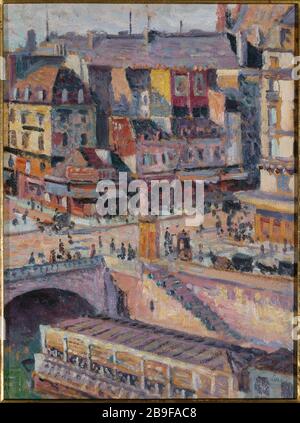 Die Brücke Saint Michel und der Kai von Goldsmiths Maximilian Luce (1858-1941). "Le pont Saint-Michel, et le quai des Orfèvres". Huile sur Papier marouflé sur isorel, vers 1905. Paris, musée Carnavalet. Stockfoto