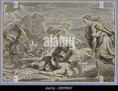The Gods of Healing and Chastity Then Dead Hippolytos, Les Métamorphoses d'Ovide: En latin, traduites en françois, avec des remarques, et des Exposations historiques, Ovid, 43 B.C.-17 oder 18 A.D., Picart, Bernard, 1673-1733, Gravur, 1732, dieses Bild ist eine Detailansicht der Platte auf S. 493, S. 493. Es handelt sich nicht um eine Gesamtansicht von S. 493, die von Gibon neu vorgestellt wurde, Design eines warmfröhlichen Lichts von Helligkeit und Lichtstrahlen. Klassische Kunst mit moderner Note neu erfunden. Fotografie, inspiriert vom Futurismus, die dynamische Energie moderner Technologie, Bewegung, Geschwindigkeit und Kultur revolutionieren. Stockfoto