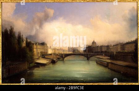 Die seine und die Ile de la Cité, Königliche Brücke blicken auf François-Edme Ricois (1795-1881). La seine et l'Ile de la Cité, vues du pont Royal. Paris (IVème arr.). Huile sur toile. Im Jahr 1855. Paris, musée Carnavalet. Stockfoto